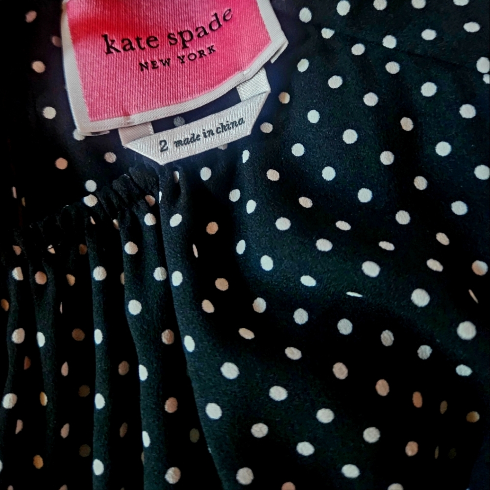 Kate Spade black and white Polka Dot fit and flare dress, with belt.